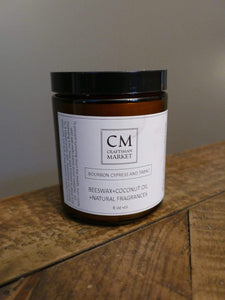 Craftsman Market Candle 8oz Bourbon Cypress & Tabac Beeswax Candle w/ Wood Wick