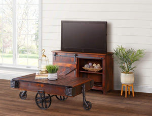Craftsman Market Factory Cart Coffee Table and Barn Door TV Console