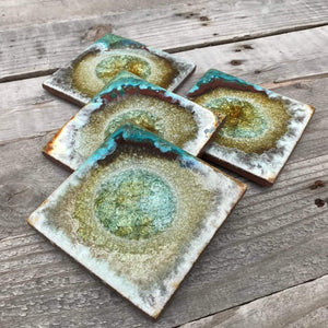Dock 6 Pottery Pottery Coaster - Green & Copper